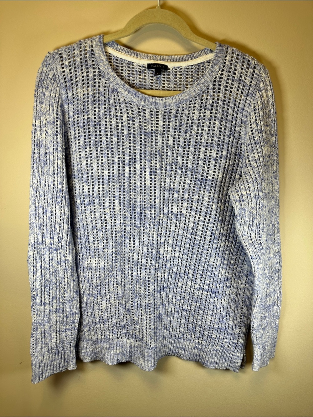Talbots Lavender/White Marled Open-Weave Crewneck Sweater Size L